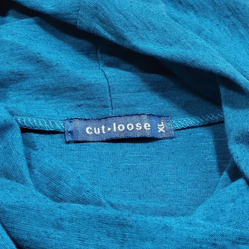 Cut Loose Linen Cotton Blend Cowl Neck Size XL Blue Green Tunic Top Boho - Picture 3 of 7